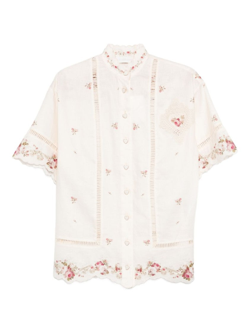 Zimmermann Short-Sleeved Linen Shirt With Scalloped Collar