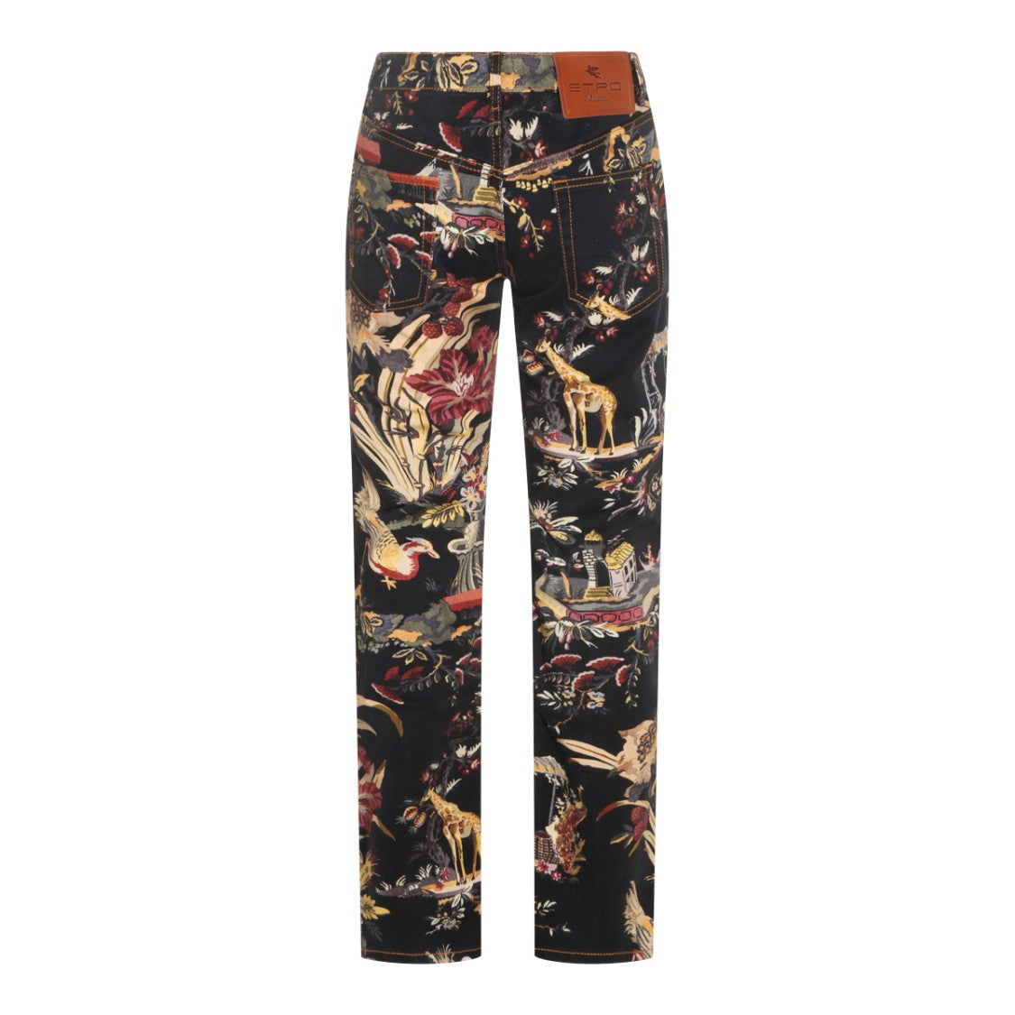 Etro Floral-Print Straight Fit Jeans With Bordeaux Accents
