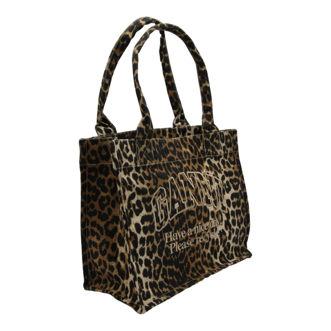 Ganni Structured Leopard Print Tote Bag