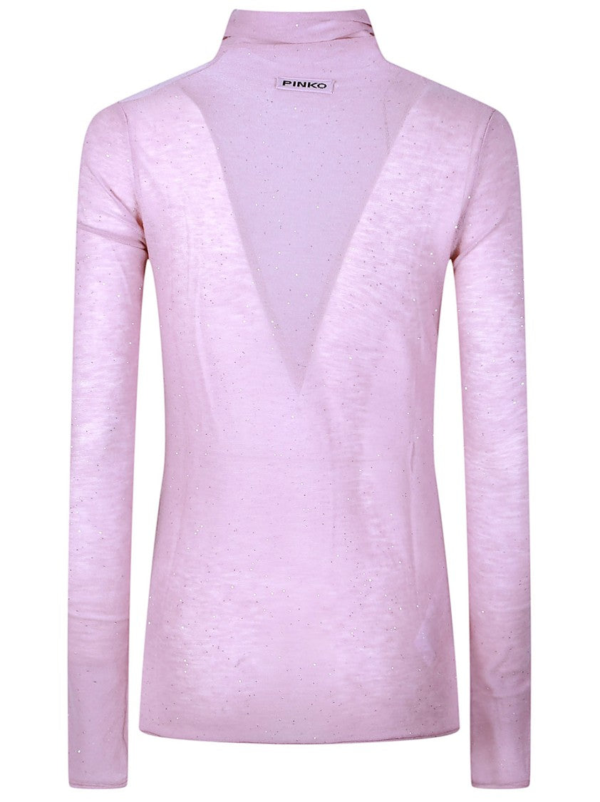 Pinko Moss Semi-Sheer Wool-Blend Turtleneck Sweater