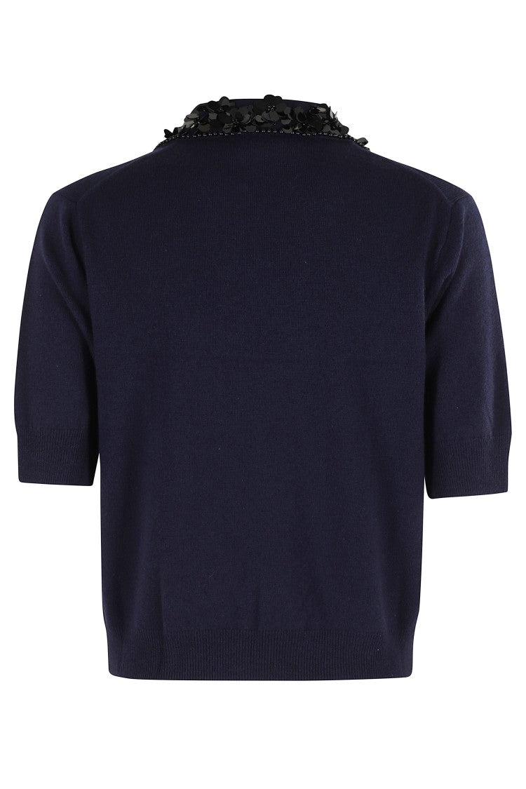 Semi Couture Midnight Polo Shirt With Classic Sequined Collar