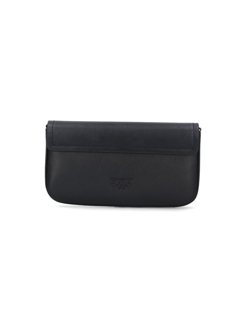 Pinko Rectangular Black Calf Leather Shoulder Bag With Gold Hardware