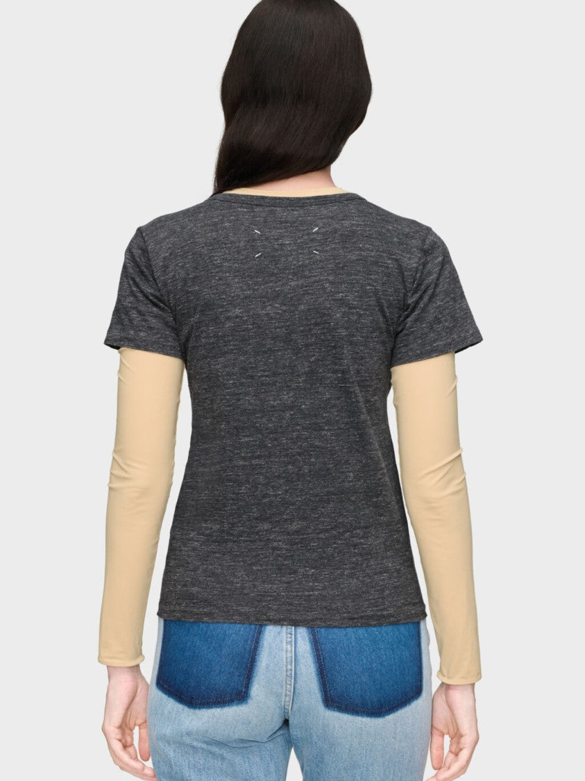 Maison Margiela Dark Grey Heathered Graphic Print Cotton T-Shirt