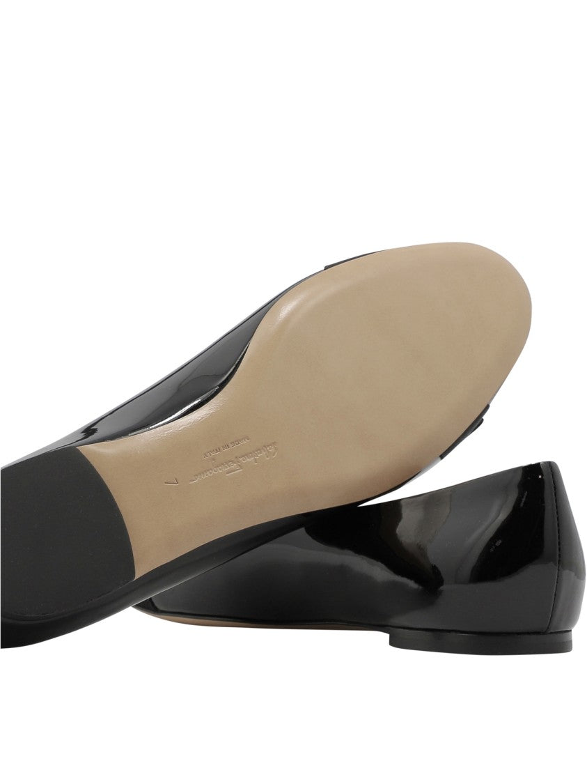 Ferragamo Glossy Leather Ballerinas With Bow Accent