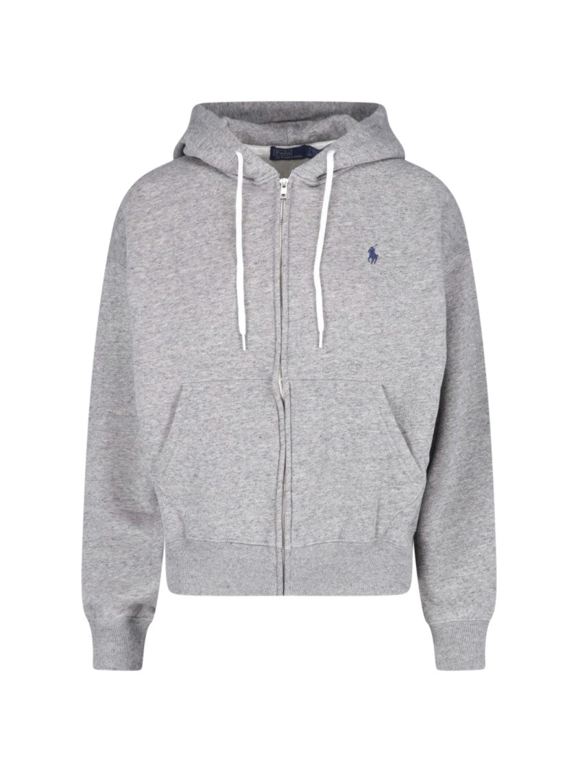 Polo Ralph Lauren Grey Cropped Zip-Up Hoodie Logo Sweater