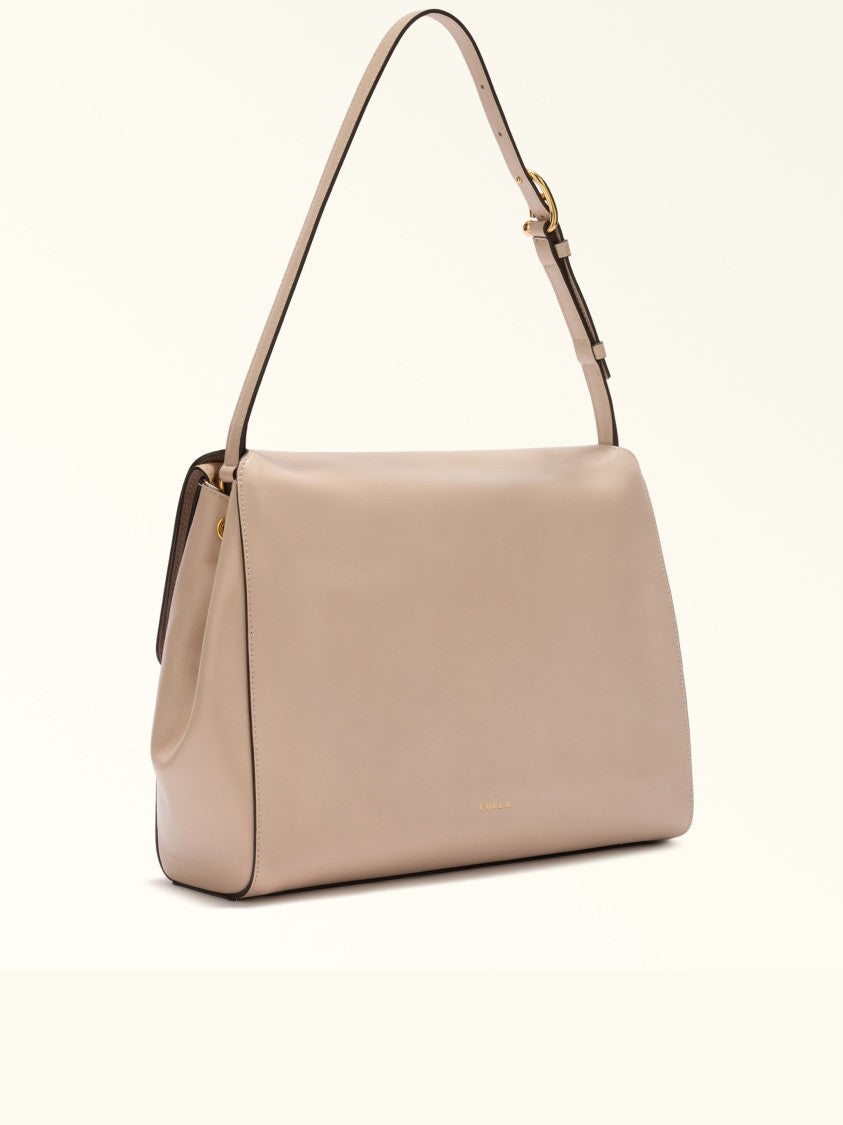 Furla Domus M Structured Neutral Leather Shoulder Bag