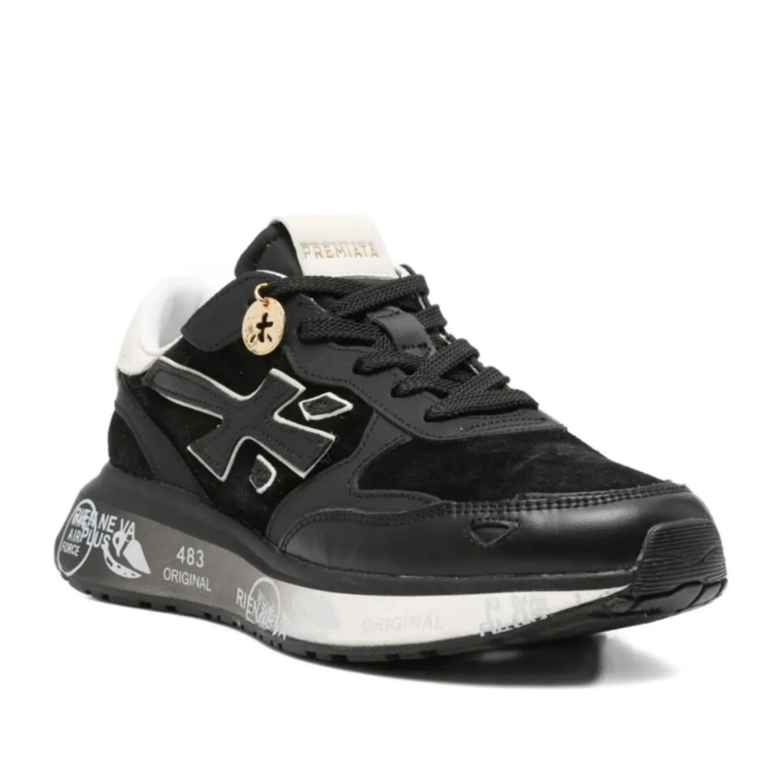 Premiata Black Leather Graphic Charm Sneakers