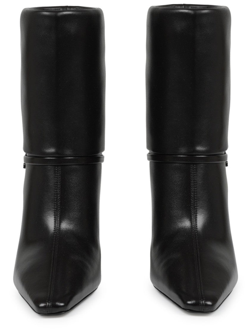 Saint Laurent Pointed Toe Black Ankle Boots With Sculpted Cuff