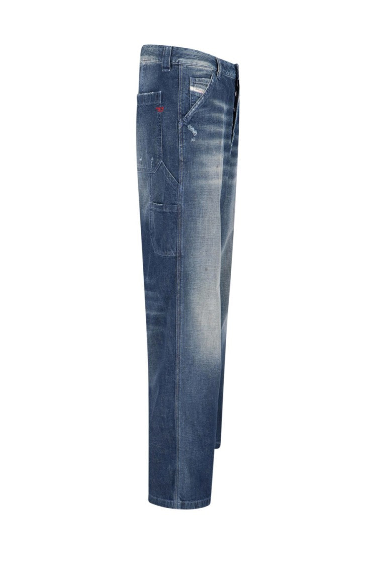 Diesel Relaxed Fit Wide Leg Denim Jeans With Distressed Detailing