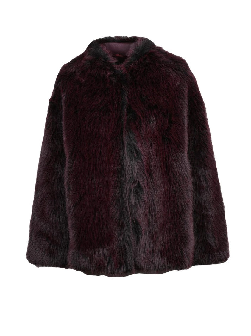 Patrizia Pepe Red Polyester Hook Faux Fur Jacket