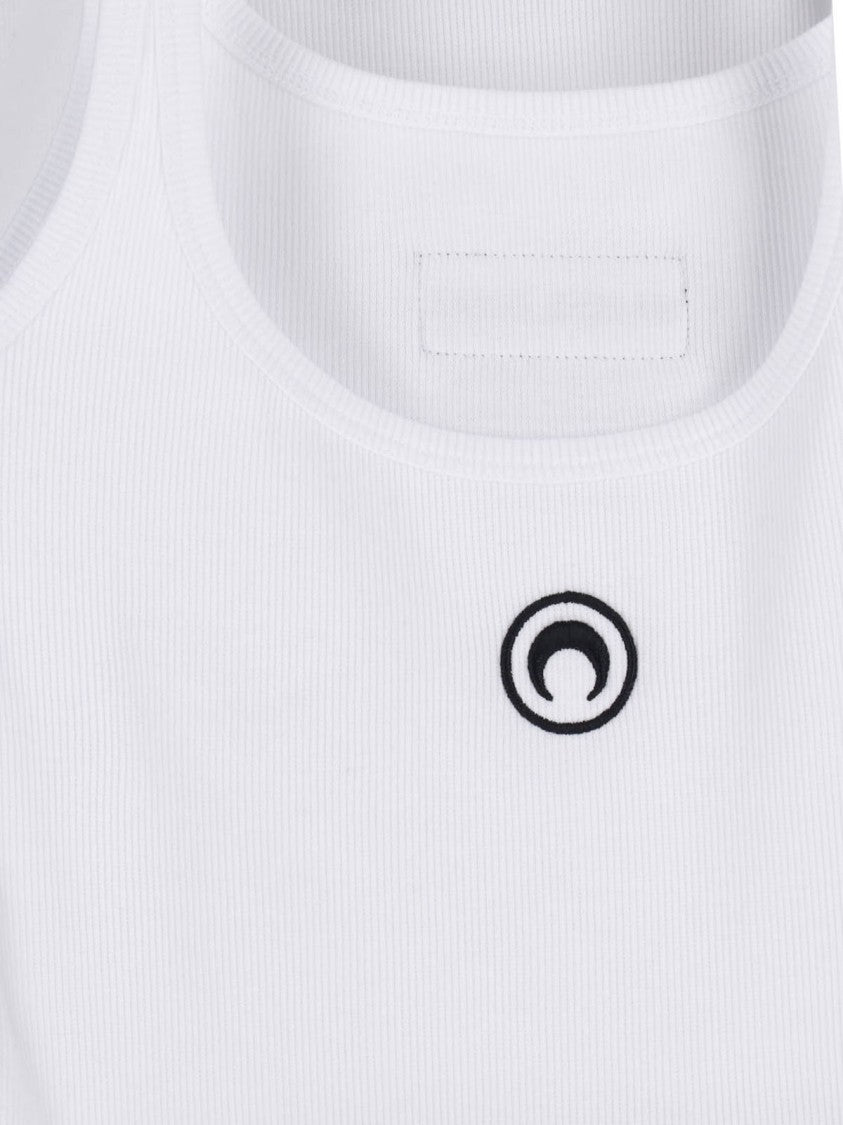 Marine Serre White Ribbed Cotton Midi Logo Dress