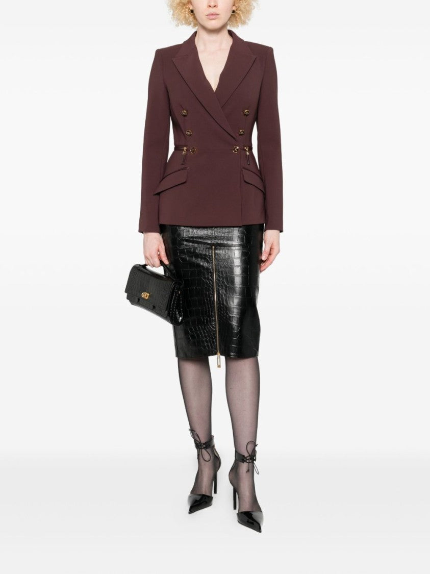 Elisabetta Franchi Double-Breasted Burgundy Jacket With Structured Shoulders
