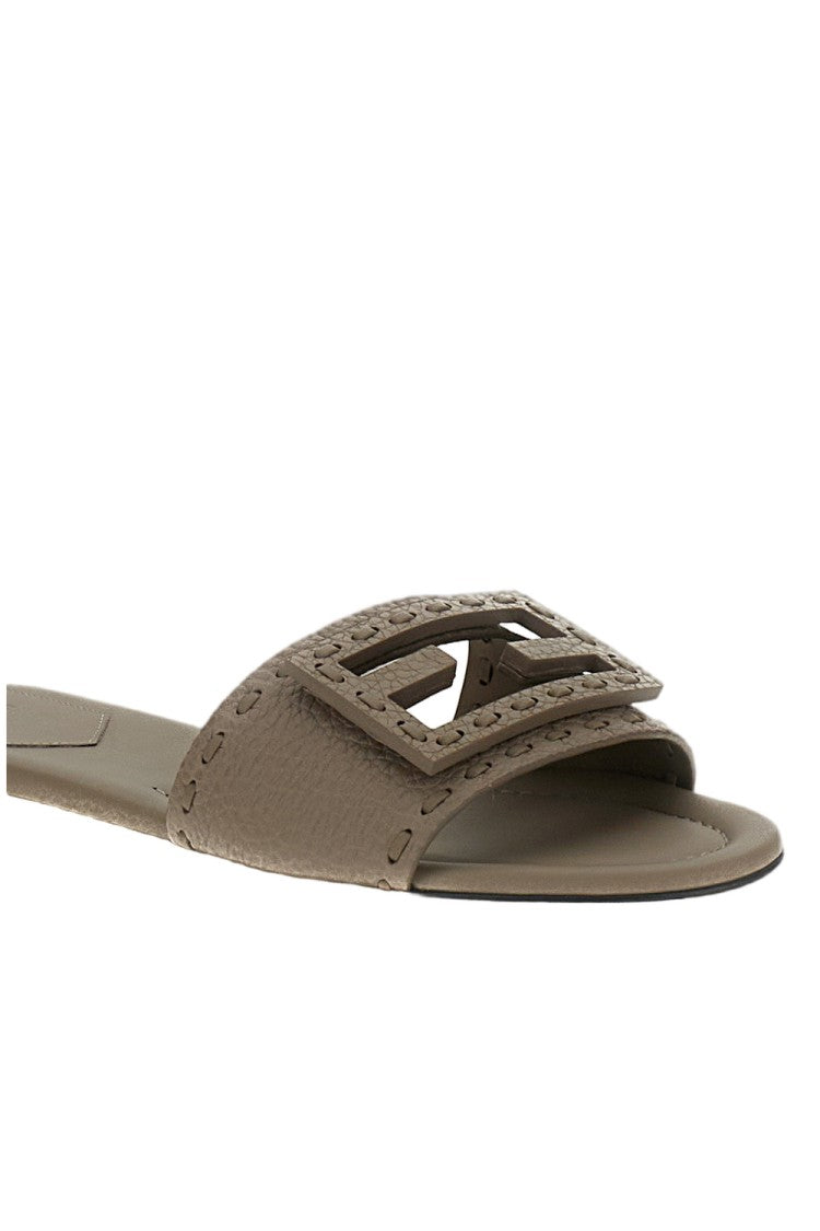 Fendi Dove-Grey Tumbled Leather Slides