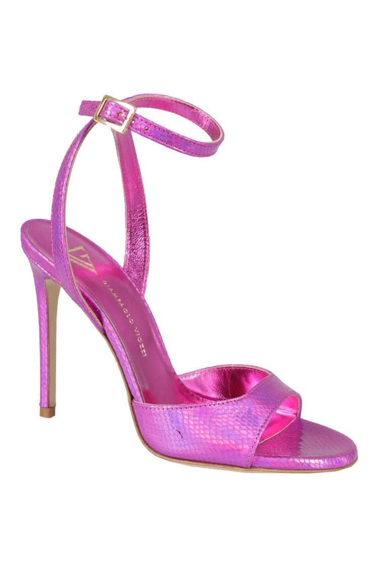 Giampaolo Viozzi Fuchsia Python Print Sandal With Ankle Strap