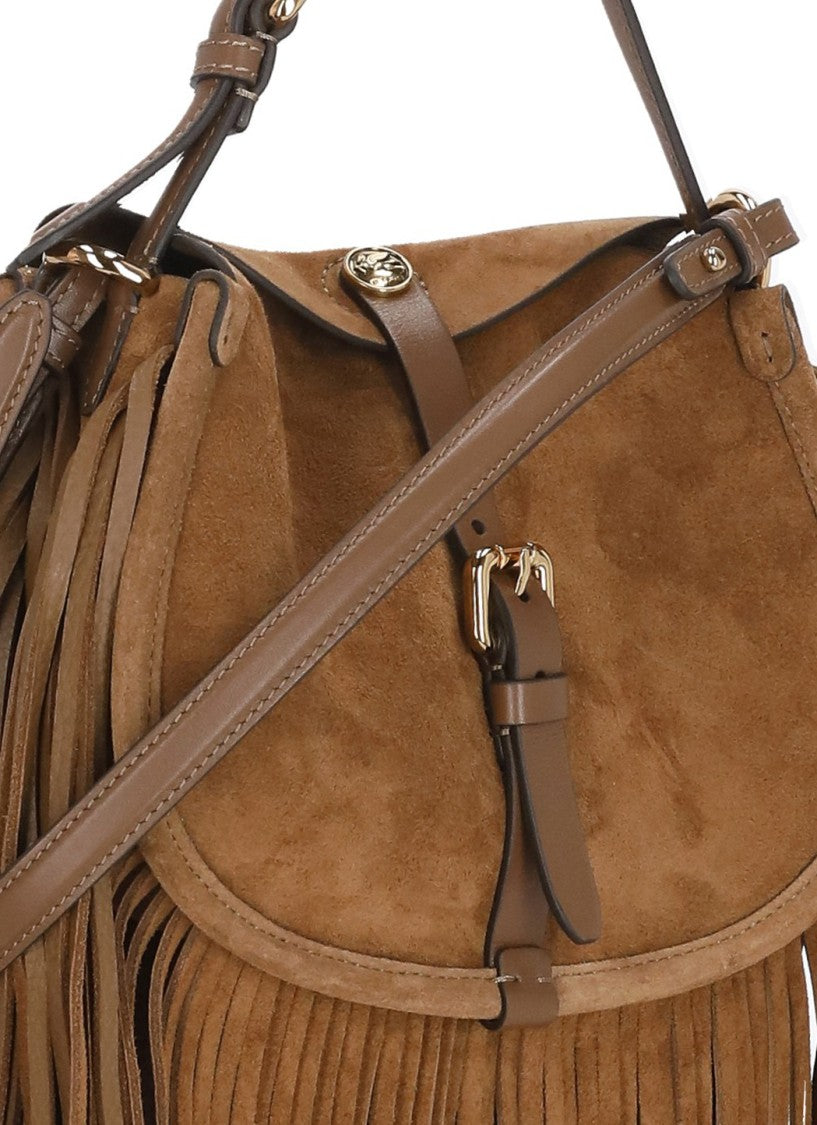 Etro Suede Leather Pony Shoulder Bag With Fringed Detail
