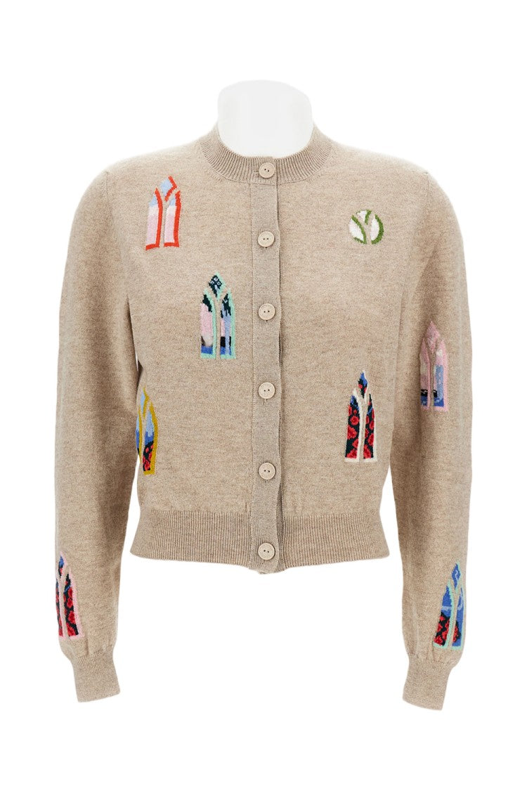 Barrie Geometric Print Wool Cardigan With Front Closure