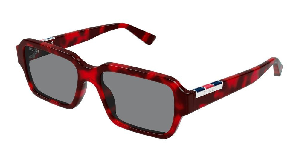 Gucci Havana Distinctive Metal Accents Square Sunglasses