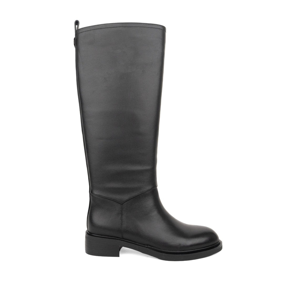 Linda Baumann Black Low Block Heel Refined Detail Leather Boots