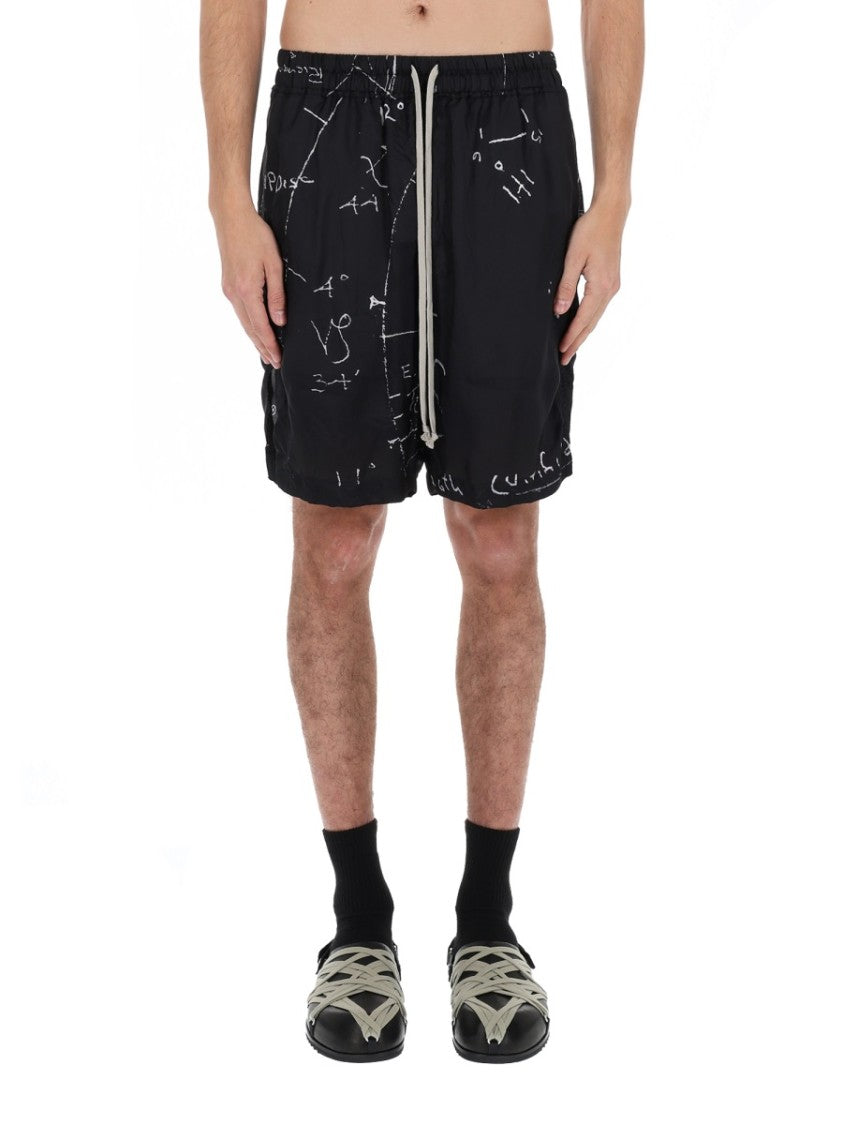 Rick Owens Boxers Viscose-Blend Scribble Print Shorts