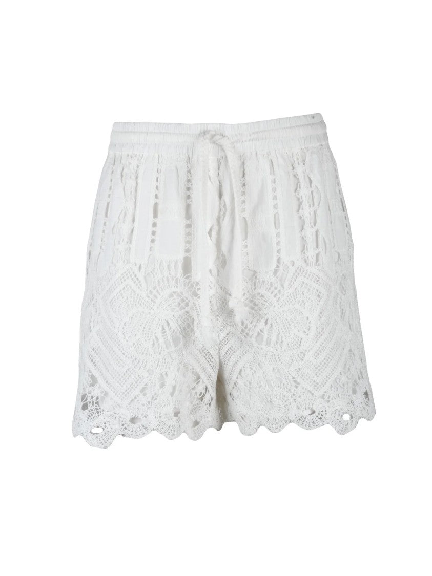 Pinko White Cotton Nylon Embroidered Shorts