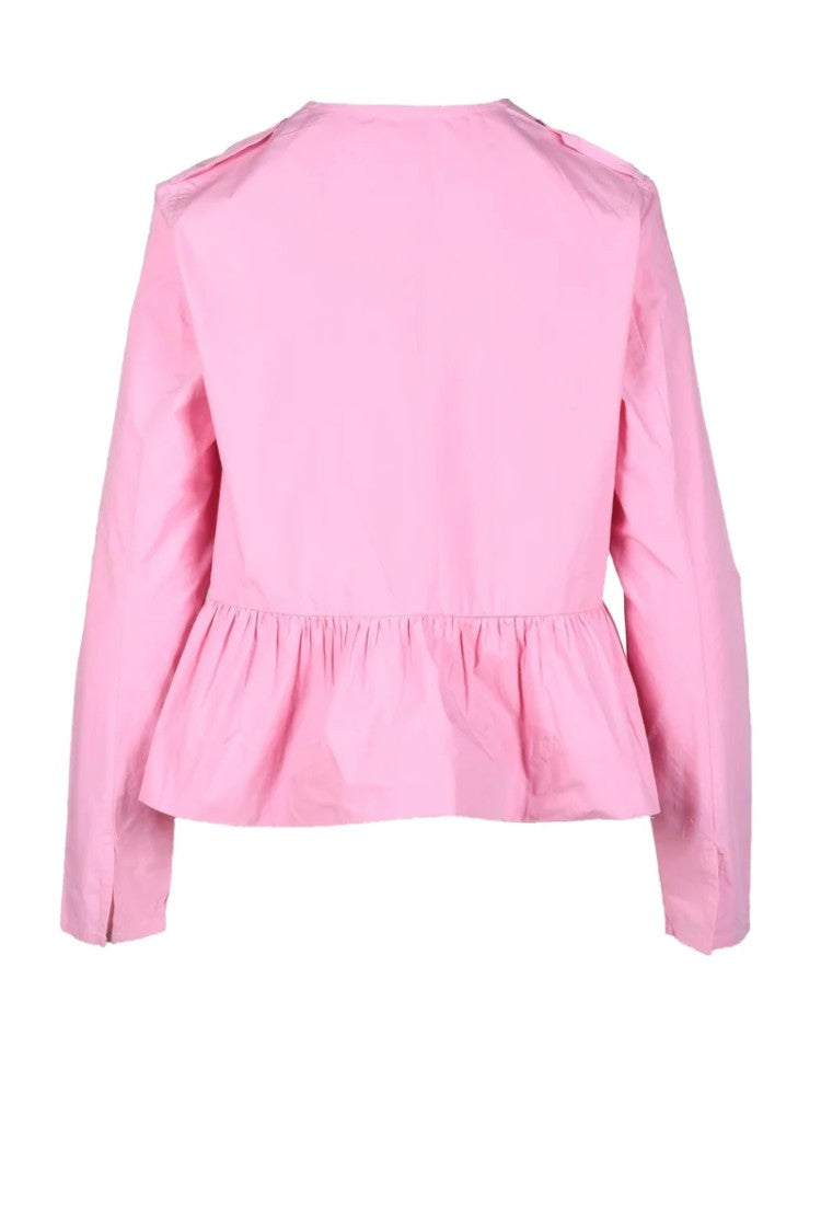 Ganni Pink Round-Neck Cotton Blouse