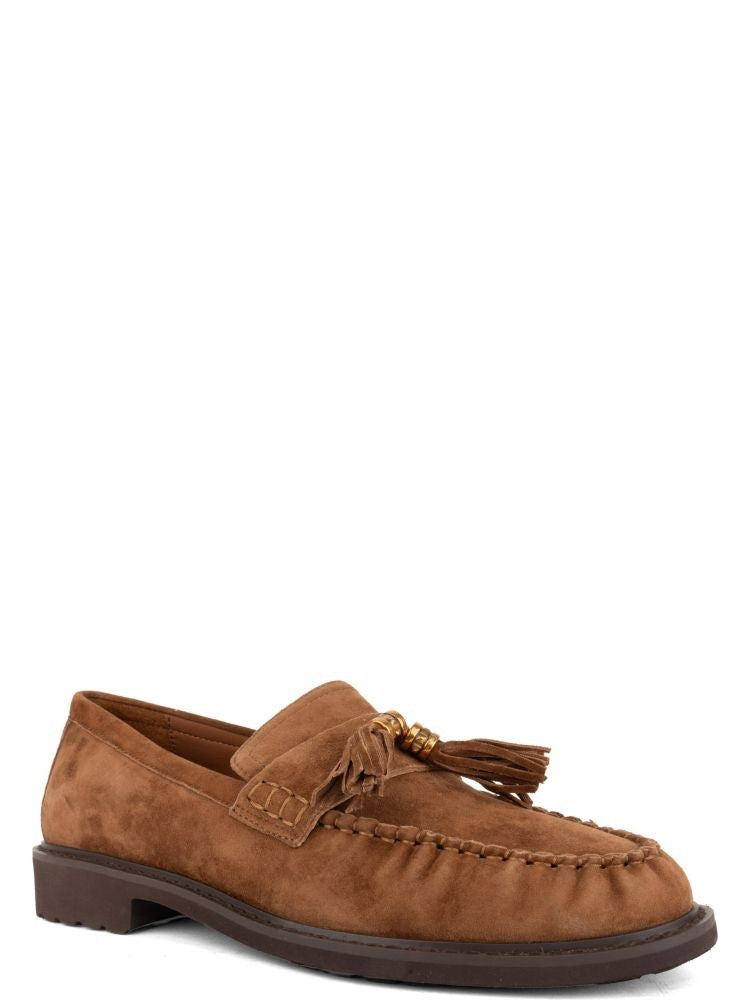 Adrianna Feretti Brown Decorative Tassel Moccasin Suede Loafers