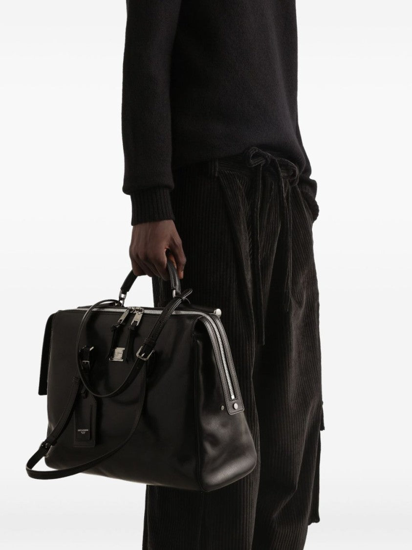 Dolce & Gabbana Black Smooth Leather Dual Handle Tote Bag