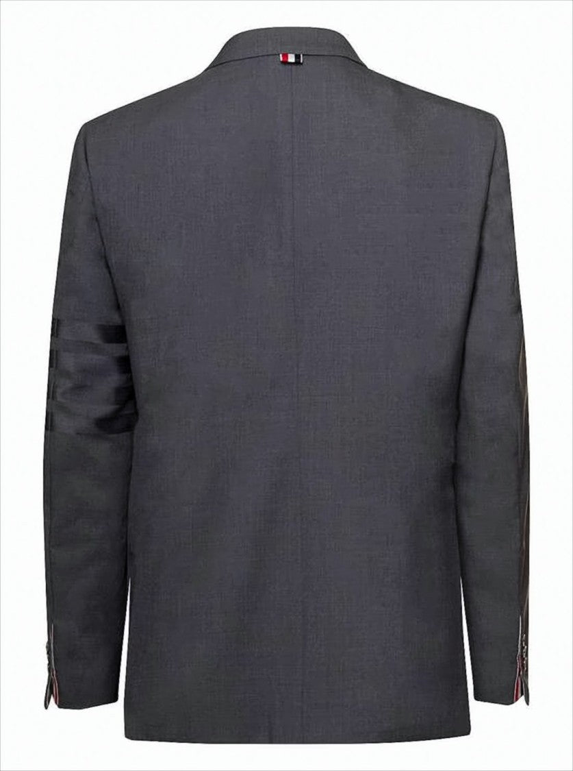 Thom Browne Tailored Grey Wool Suit Jacket With Classic Notch Lapels