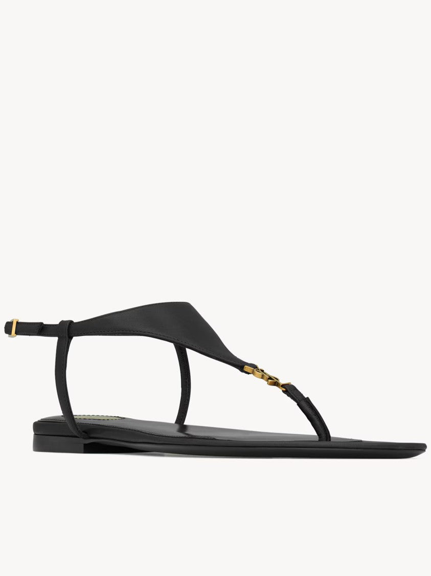 Saint Laurent Black Cassandre T-Strap Sandals