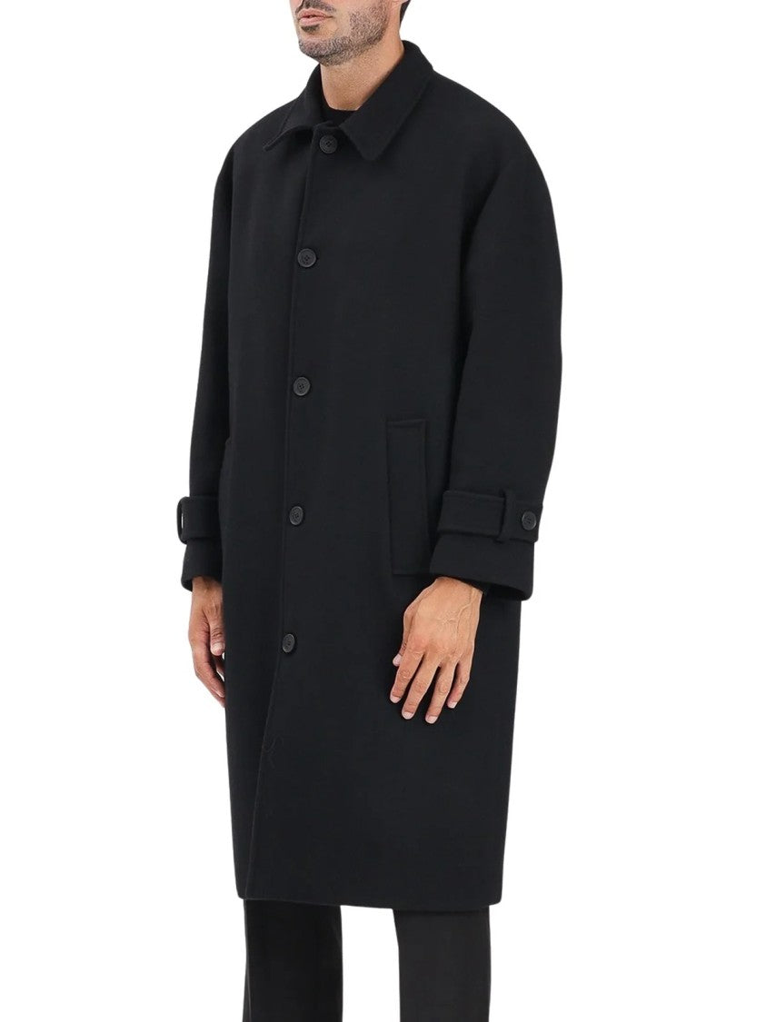 I M Brian Black Button-Front Long Wool-Blend Coat