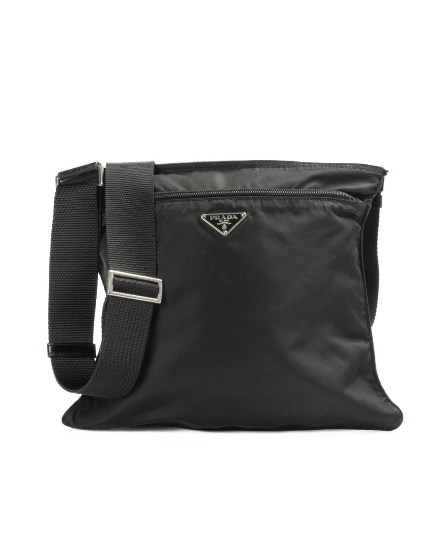 Prada Small Nylon Zip Shoulder Bag - Black