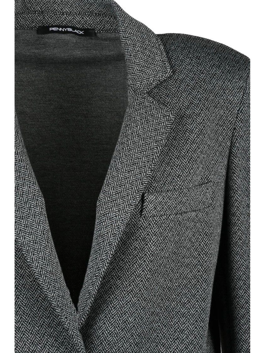 Pennyblack Herringbone Knit Blazer With Single-Button Closure