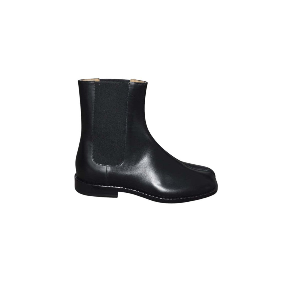 Maison Margiela Split-Toe Black Leather Boots With Elastic Side Panels