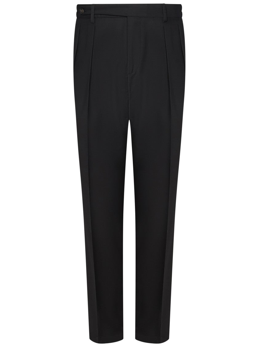 Boglioli Refined Black Stretch Wool Trousers With Toggled Waistband
