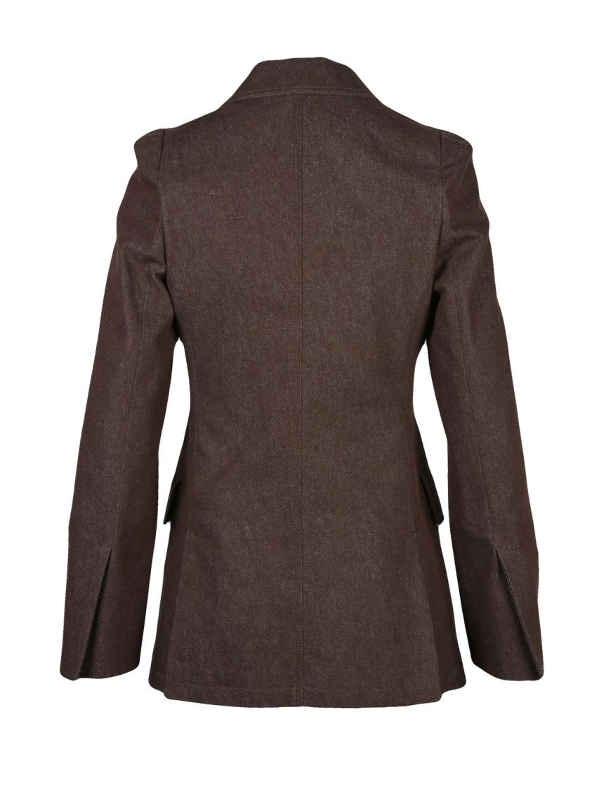 Max Mara Brown Fitted Lined Cotton Denim Blazer