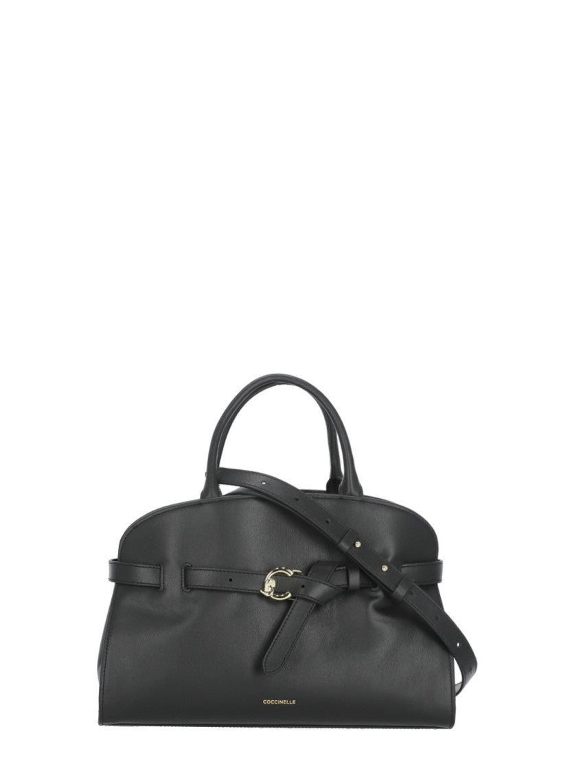 Coccinelle Coccinelle Black Leather Shoulder Bag With Golden Logo