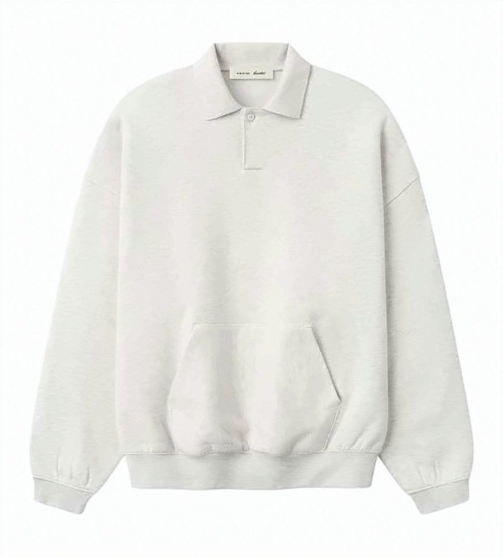 Fear Of God Heathered Grey Long-Sleeve Polo With Kangaroo Pocket