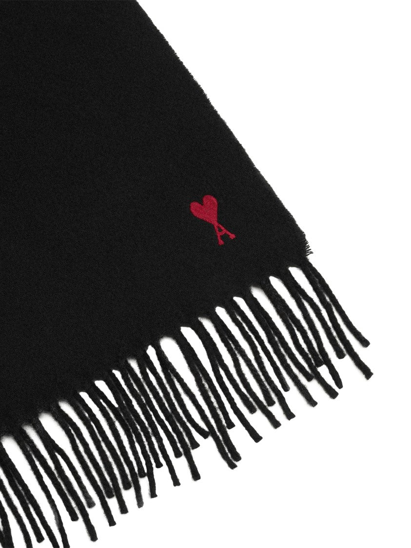 Ami Paris Quota Red Ami De Coeur Wool Scarf