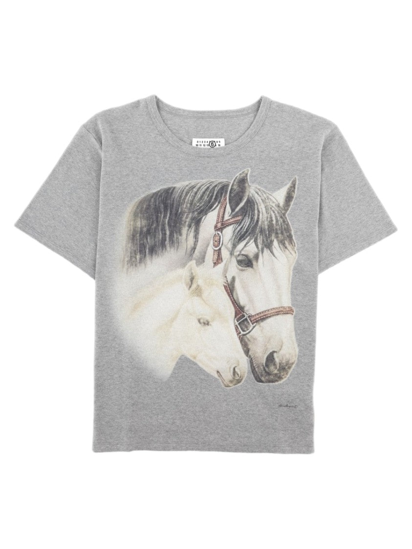 Mm6 By Maison Margiela Grey Horse Print Short-Sleeve T-Shirt