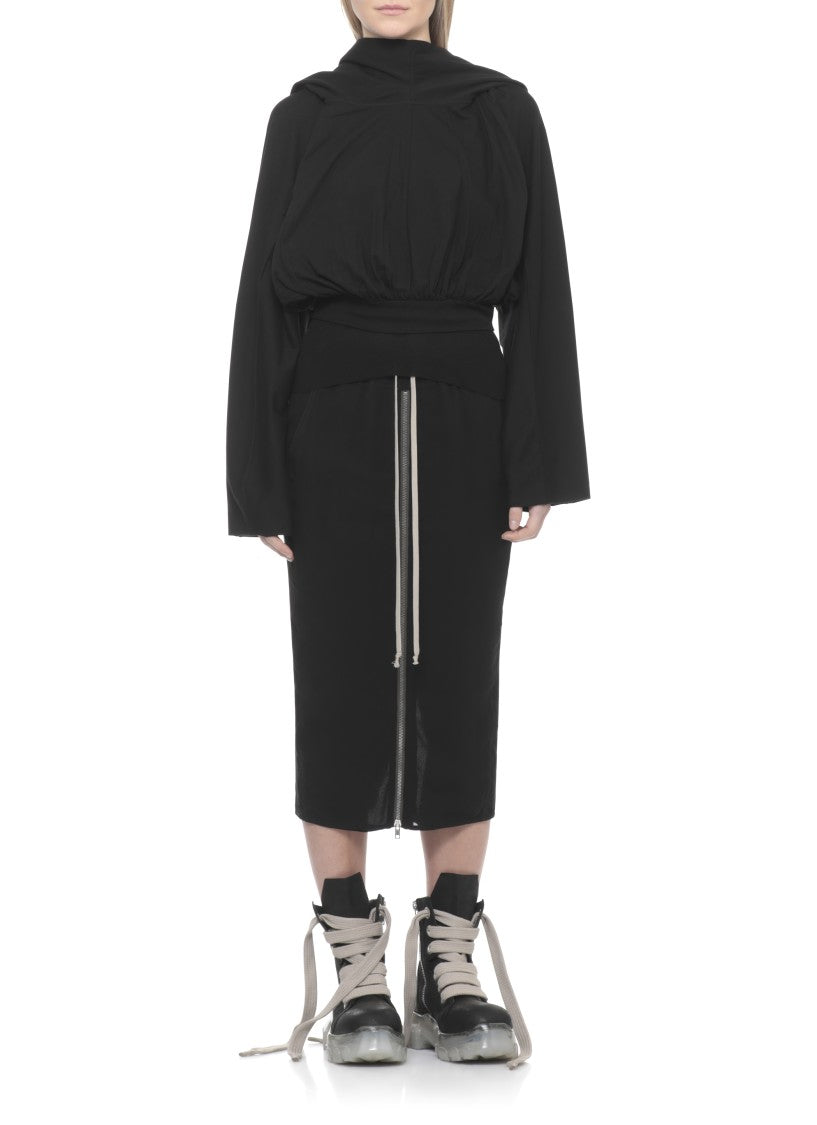 Drkshdw By Rick Owens Black Cropped Hooded Cotton Sweatshirt