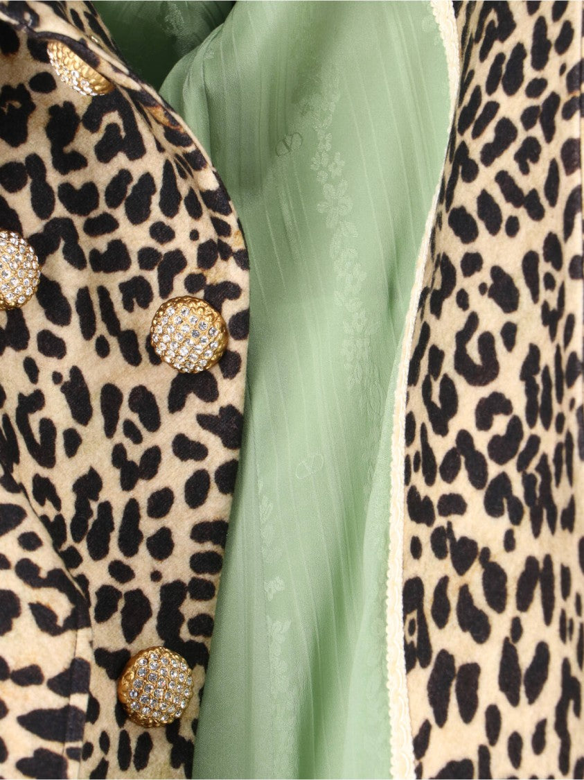 Valentino Double-Breasted Animal Print Coat – Beige