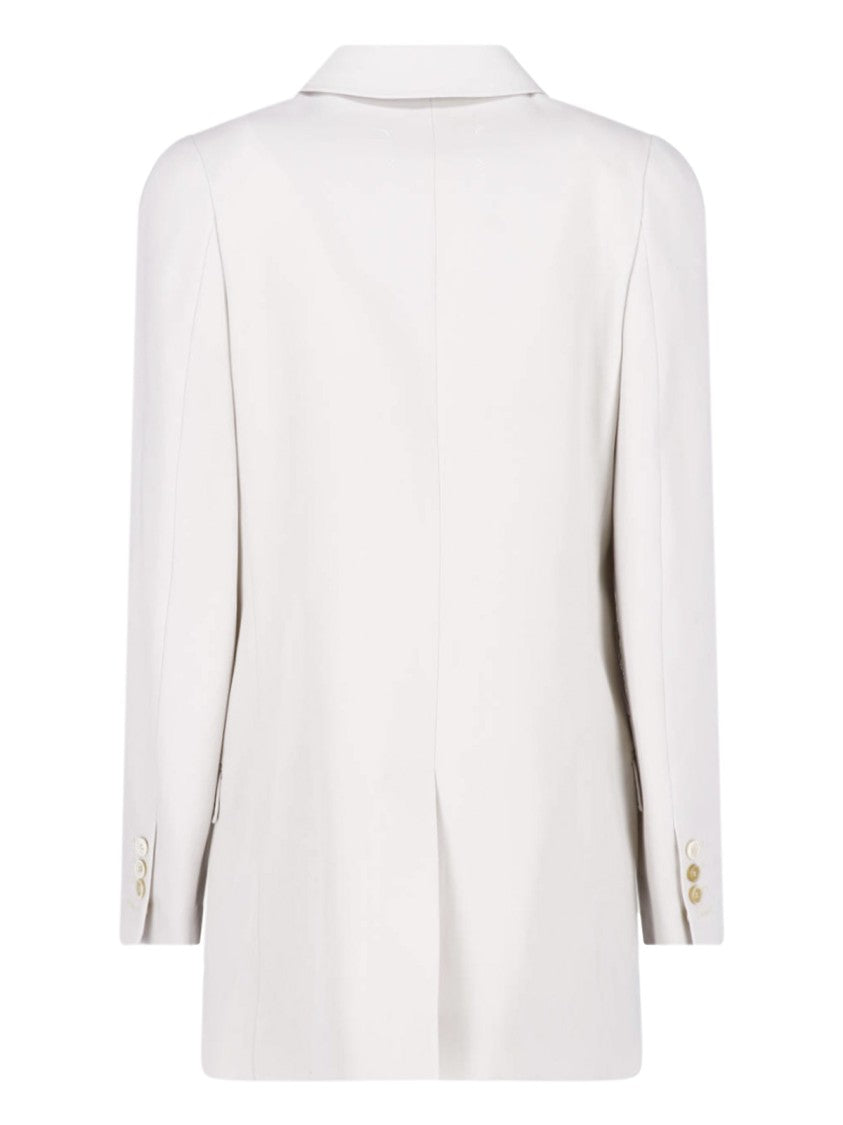 Maison Margiela Double-Breasted White Wool Blazer With Four Stitches Logo
