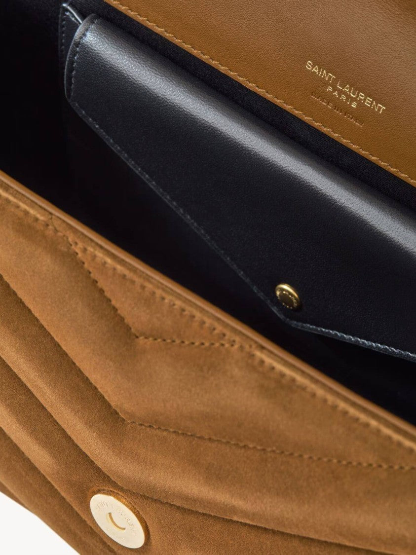 Saint Laurent Loulou M Chevron Quilted Brown Shoulder Bag
