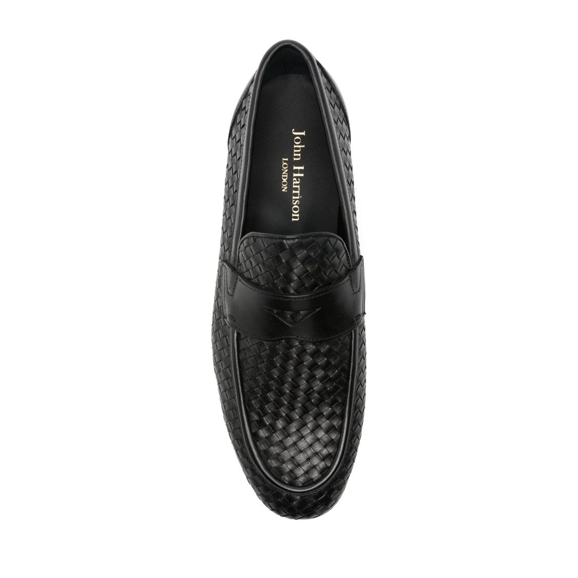 John Harrison Black Textured Leather Strap Loafers