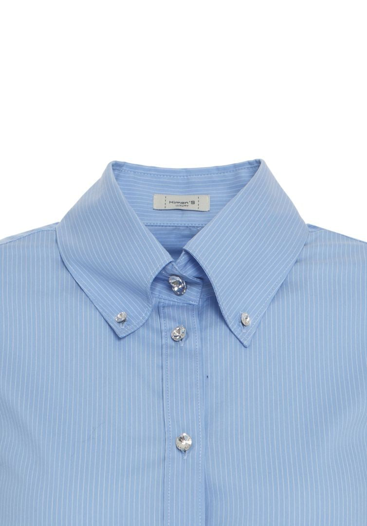 Himon's Slim-Fit Striped Blouse With Button-Down Collar