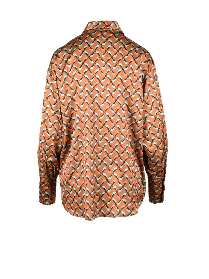 Think Geometric Patterned Shirt With Classic Collar And Fluid Draping