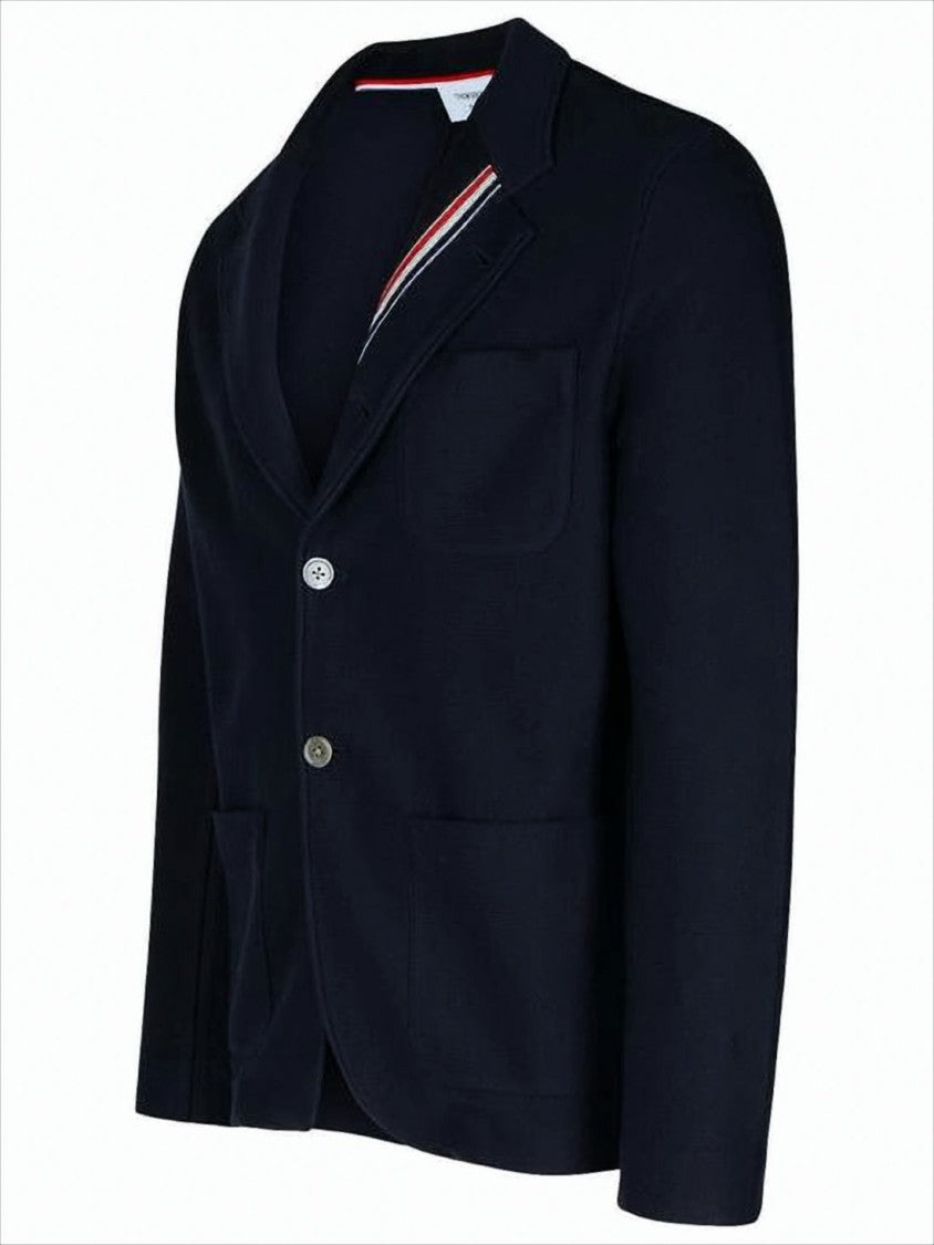 Thom Browne Tailored Deep Navy Suit Jacket With Signature Striped Detail
