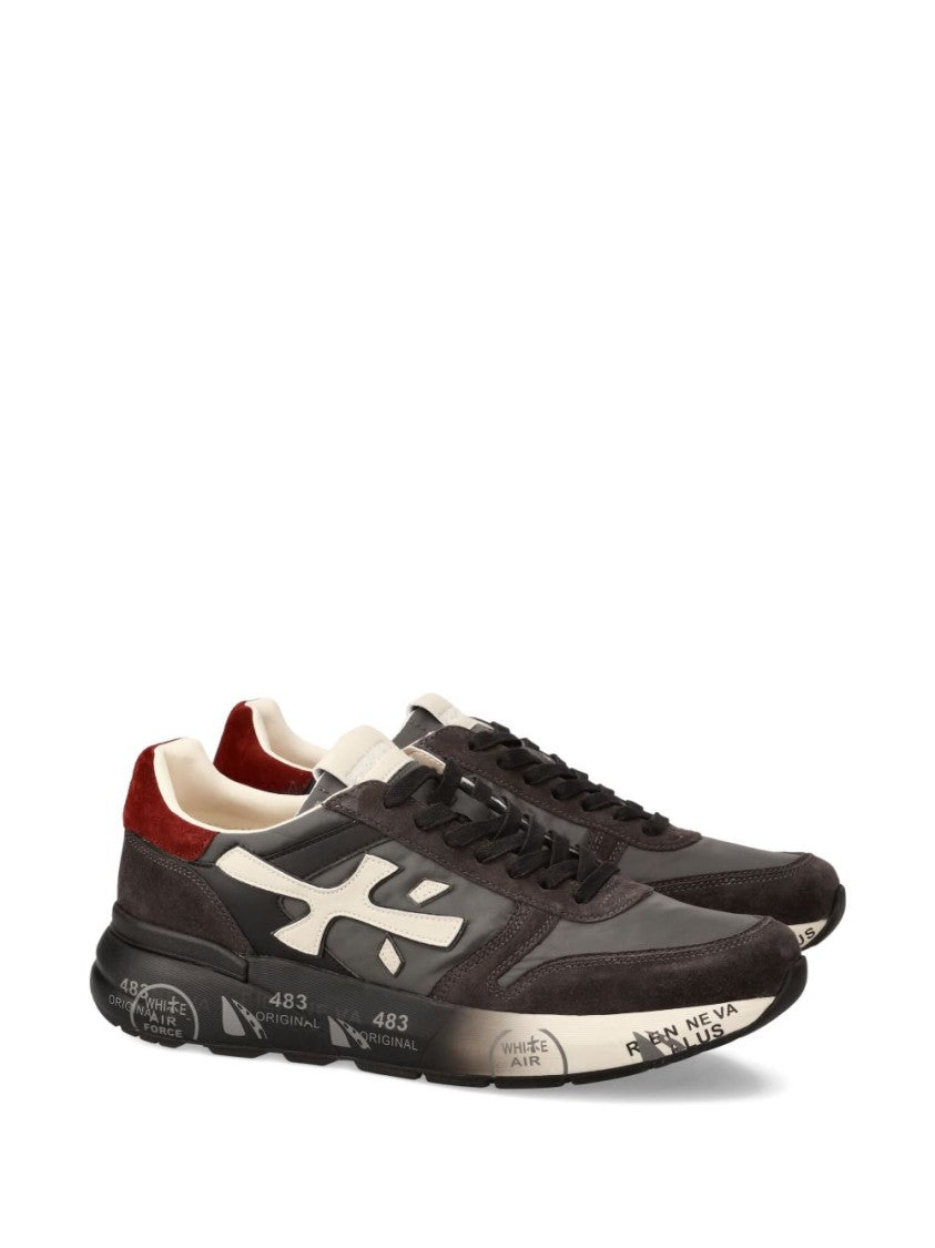 Premiata Black Leather Sneakers With Suede Accents