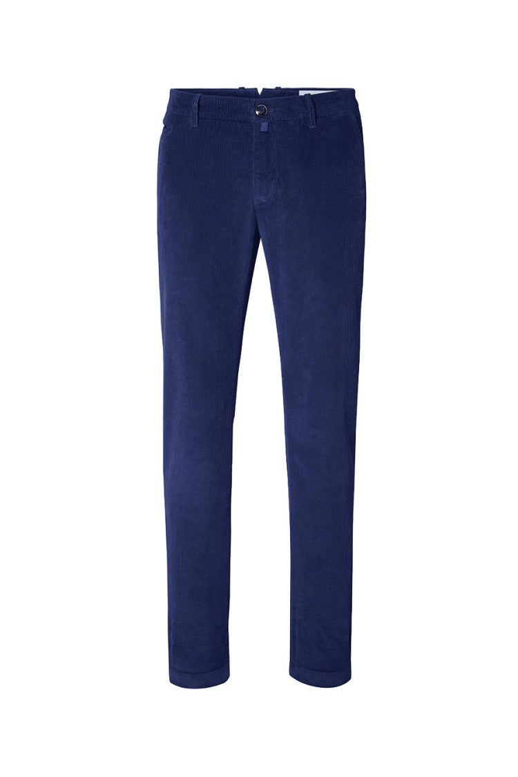 Jacob Cohen Tailored Dark Blue Trousers With Subtle Corduroy Texture