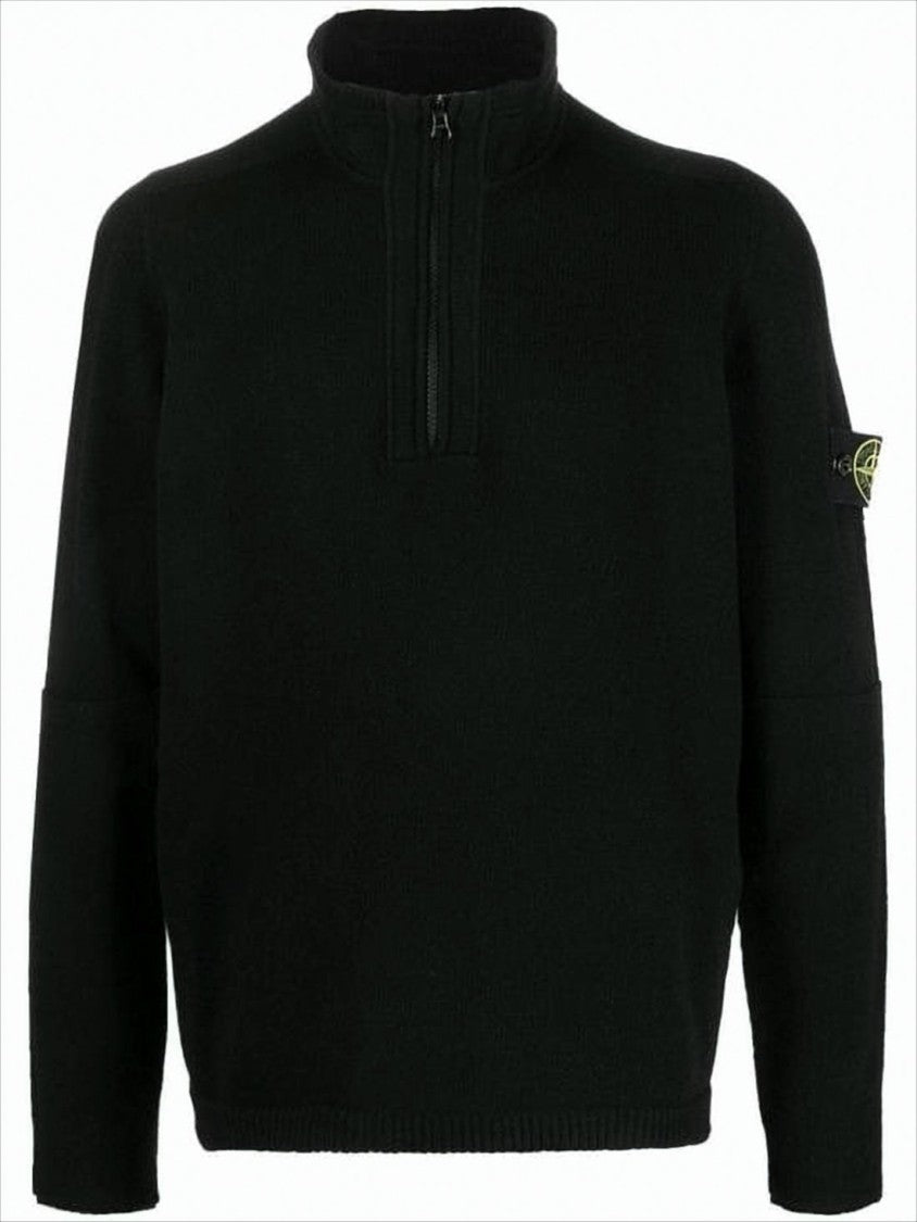 Stone Island Half-Zip High Collar Black Sweater